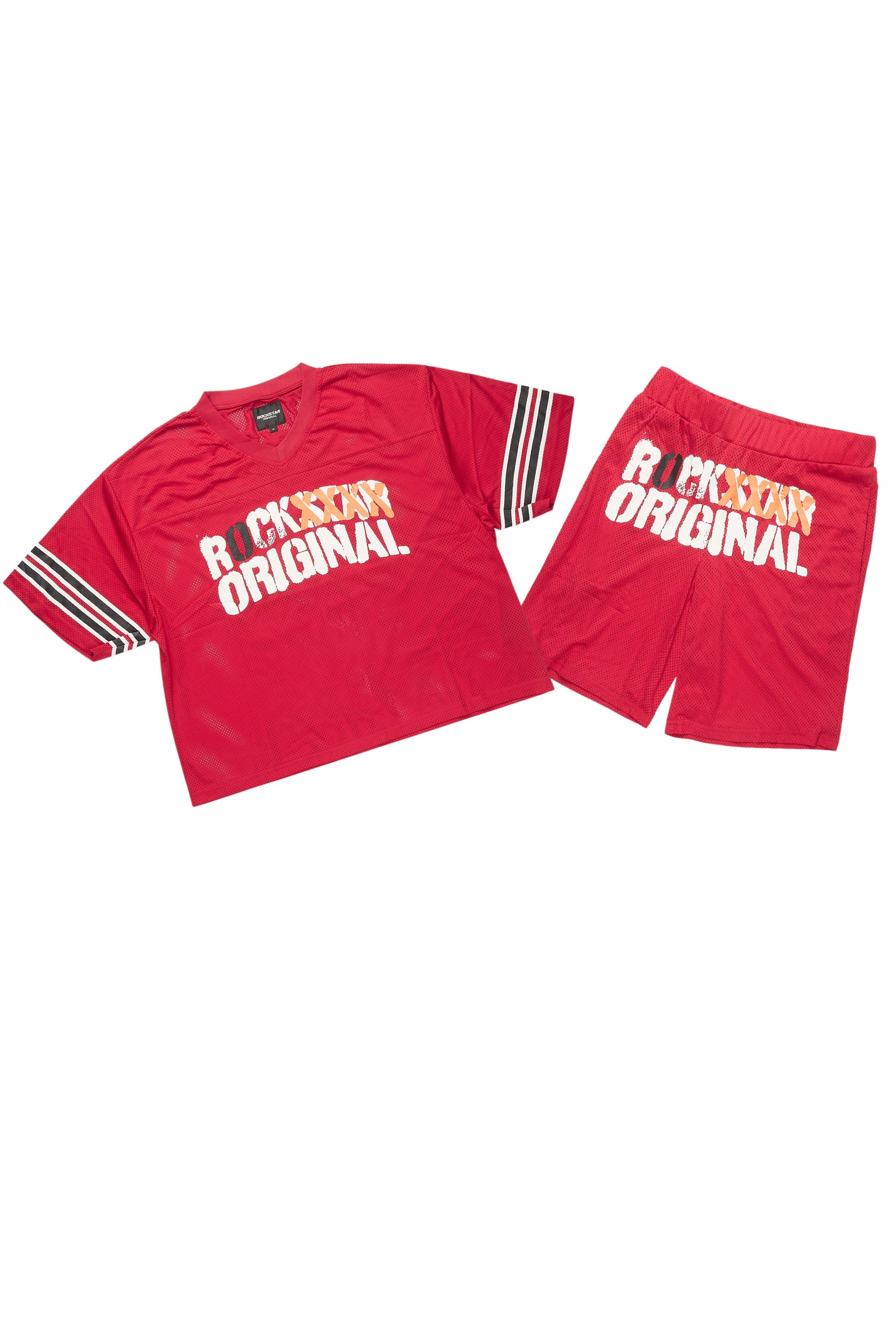 Crown Red Mesh Jersey Short Set