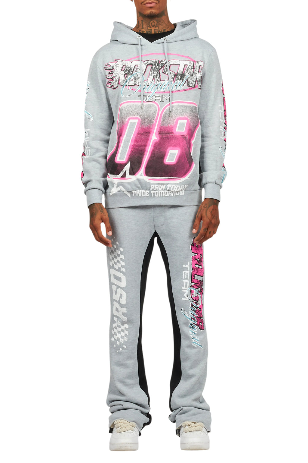 Theo Heather Grey Hoodie/Baggy Fit Track Pant Set