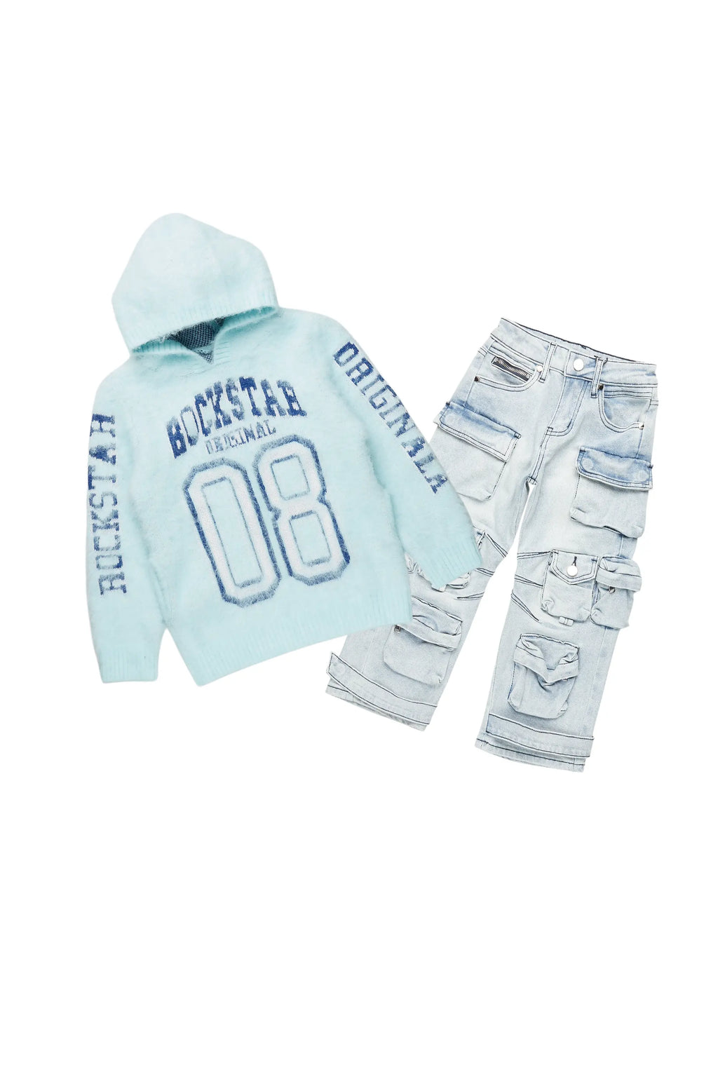 Boys Fields Blue Mohair Hoodie/Baggy Cargo Jean Set