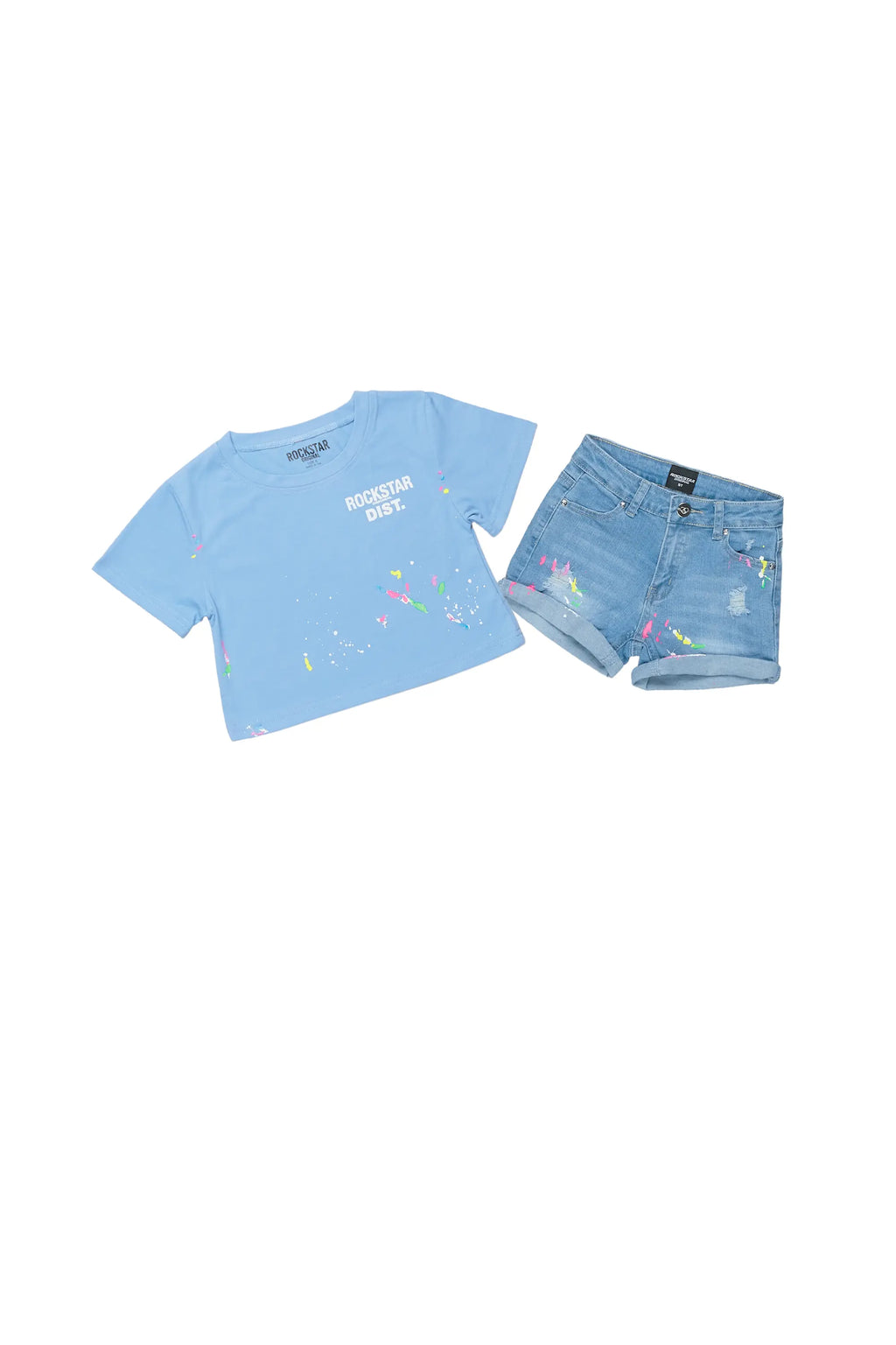 Girls Laila Blue T-Shirt/Denim Short Set