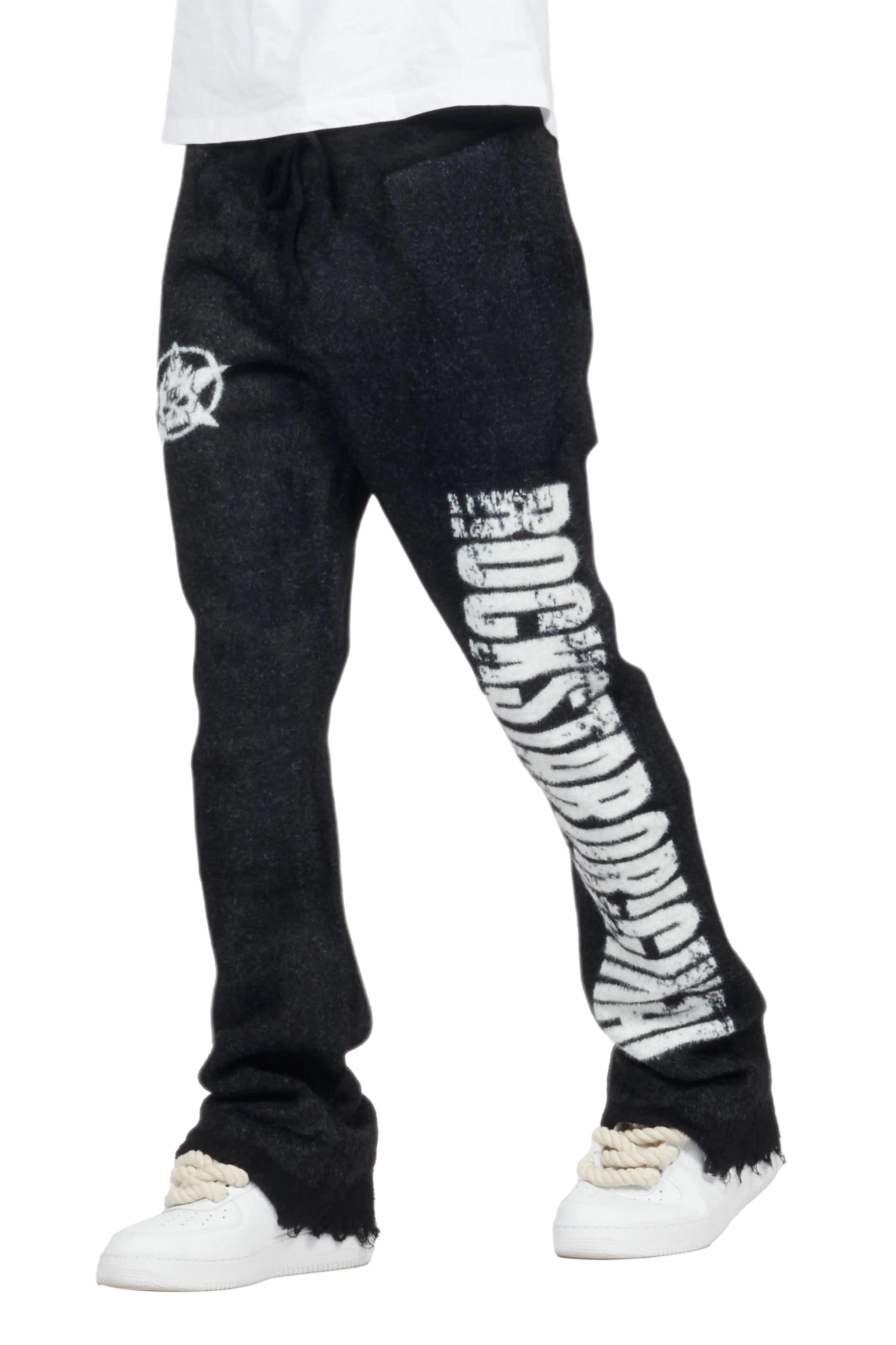 Keve Black Knitted Mohair Flare Sweat Pant