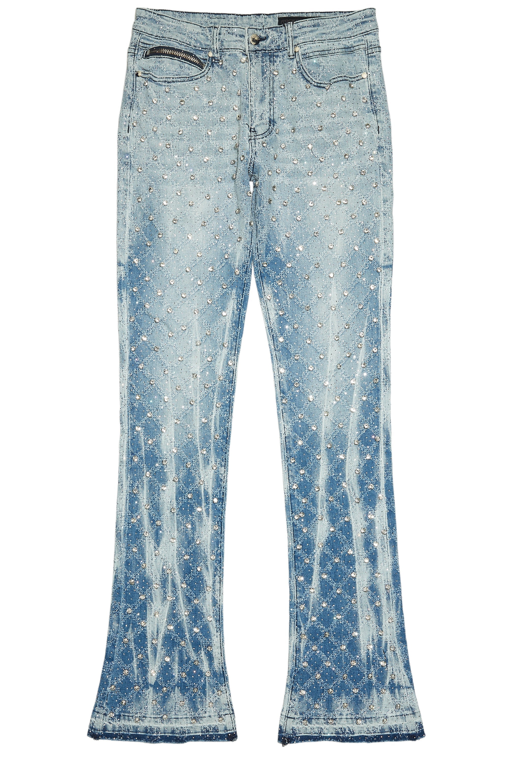 Glit Blue Rhinestone Stacked Flare Jean