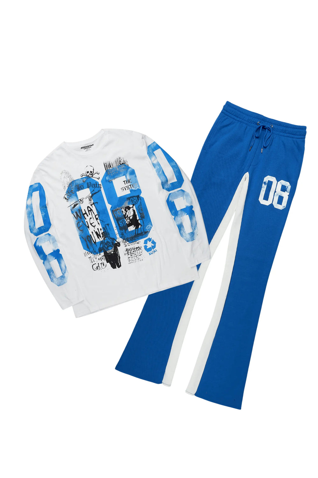 Grill White/Royal Long Sleeve T-Shirt/Baggy Pant Set