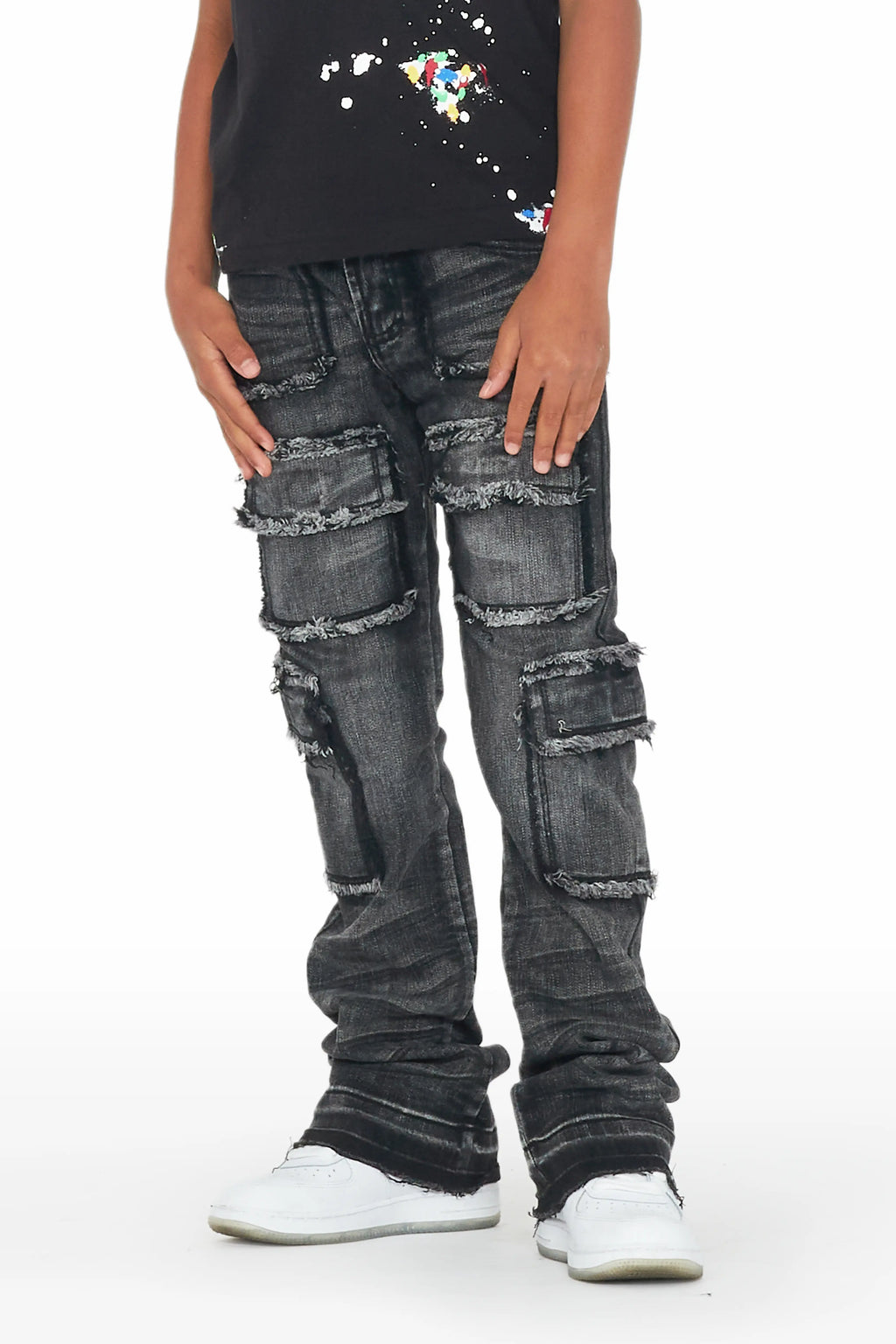 Boys Tyrell Grey Stacked Flare Cargo Jean