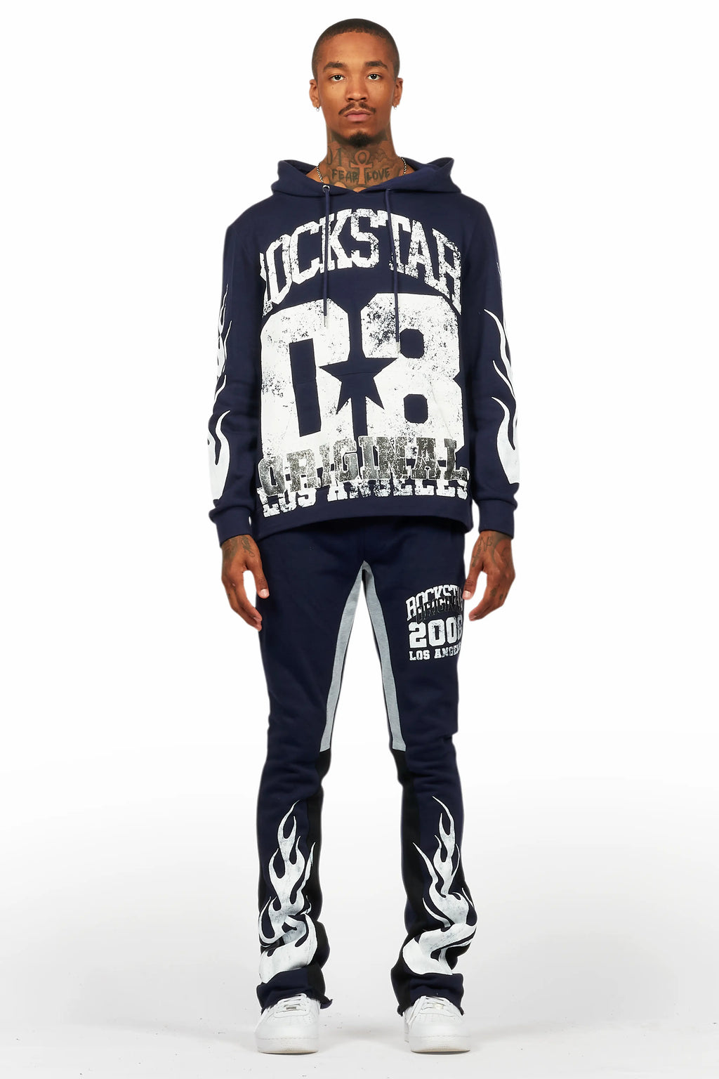 Damir Navy Hoodie/Stacked Flare Track Pant Set