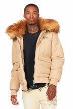 Langston Beige Puffer Jacket with Fur Hood
