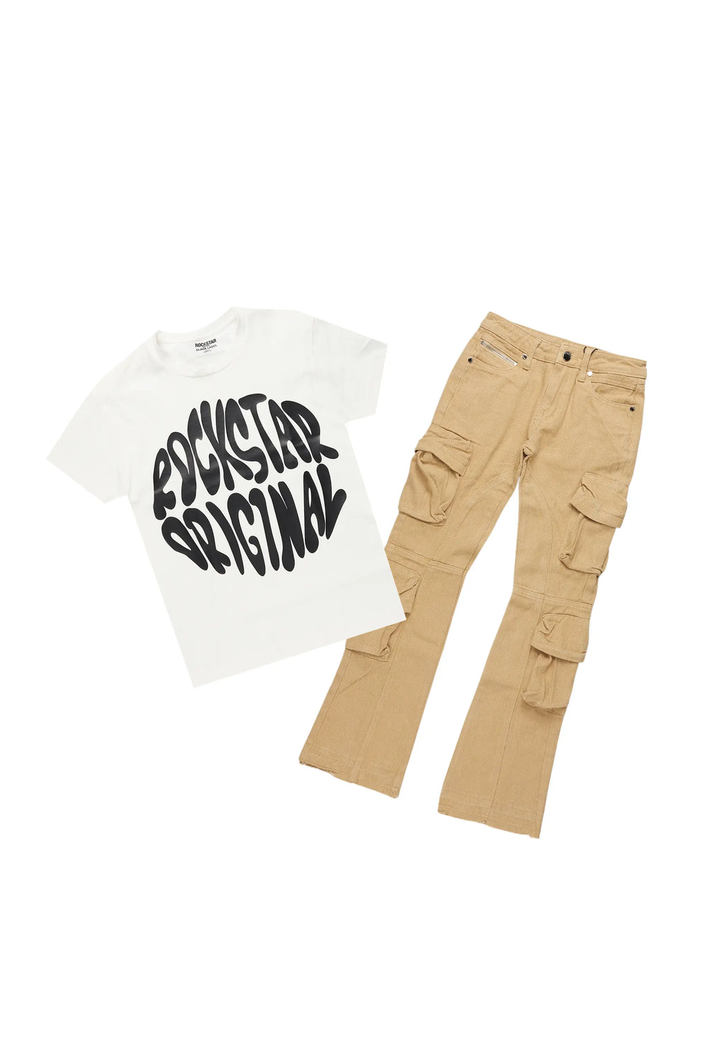 Boys Thierry White T-Shirt/Stacked Flare Jean Set