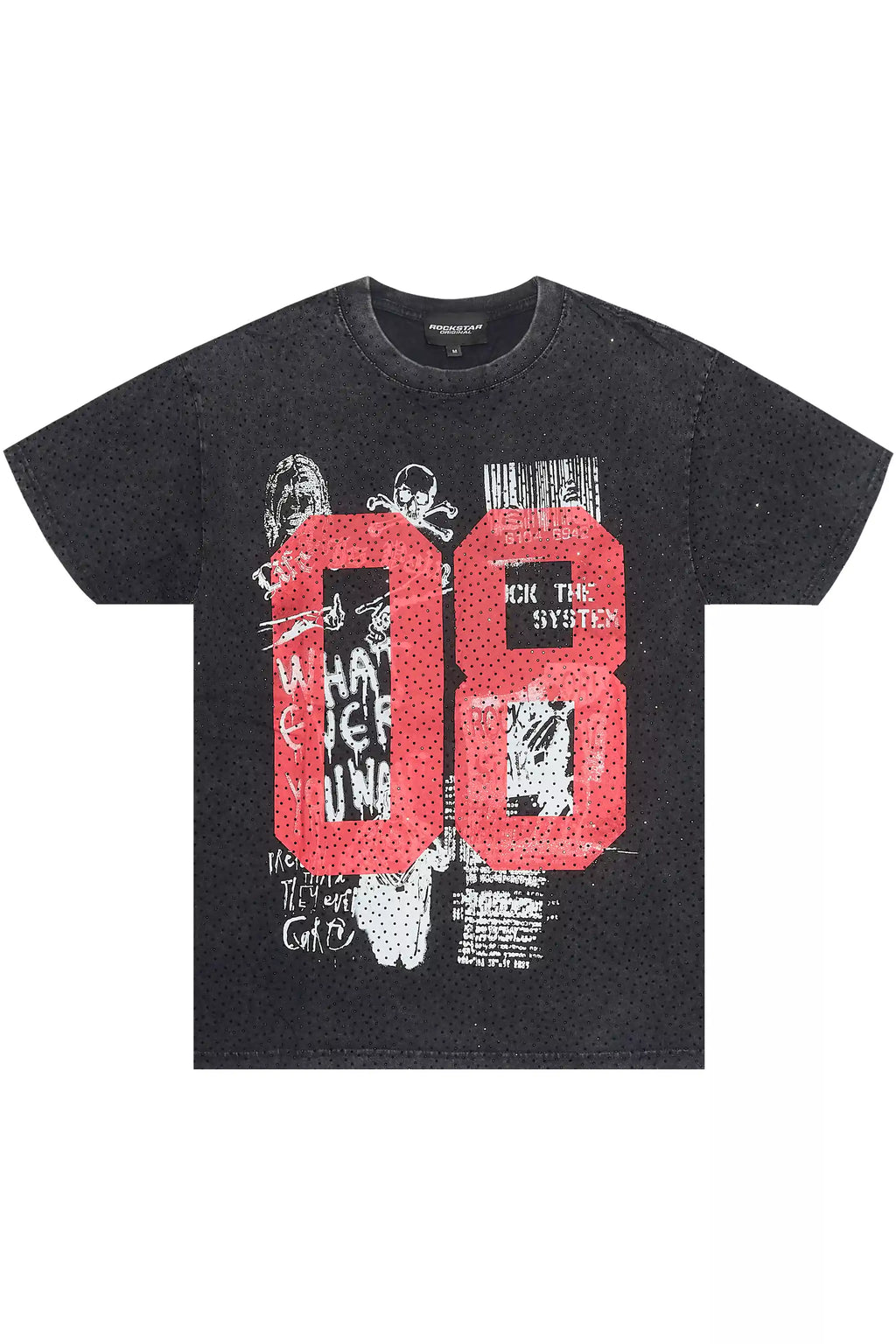 Grill Black/Red Graphic Rhinestone T-Shirt