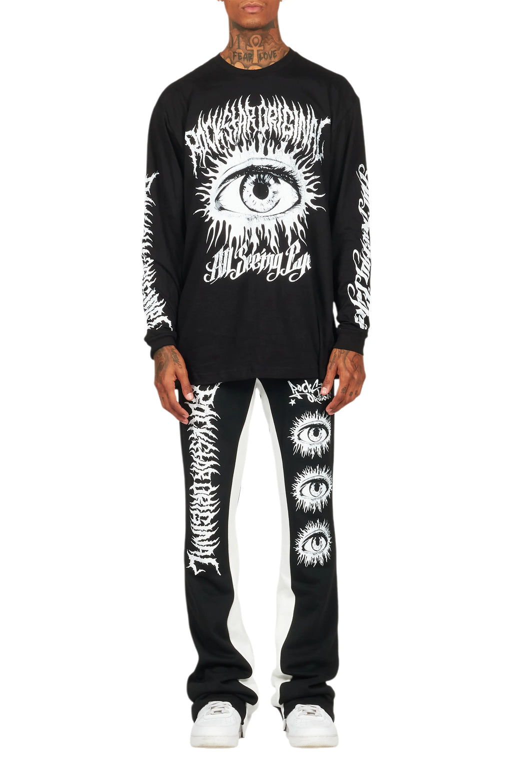 All Seeing Eyes Black/White Long Sleeve T-Shirt/Baggy Pant Set