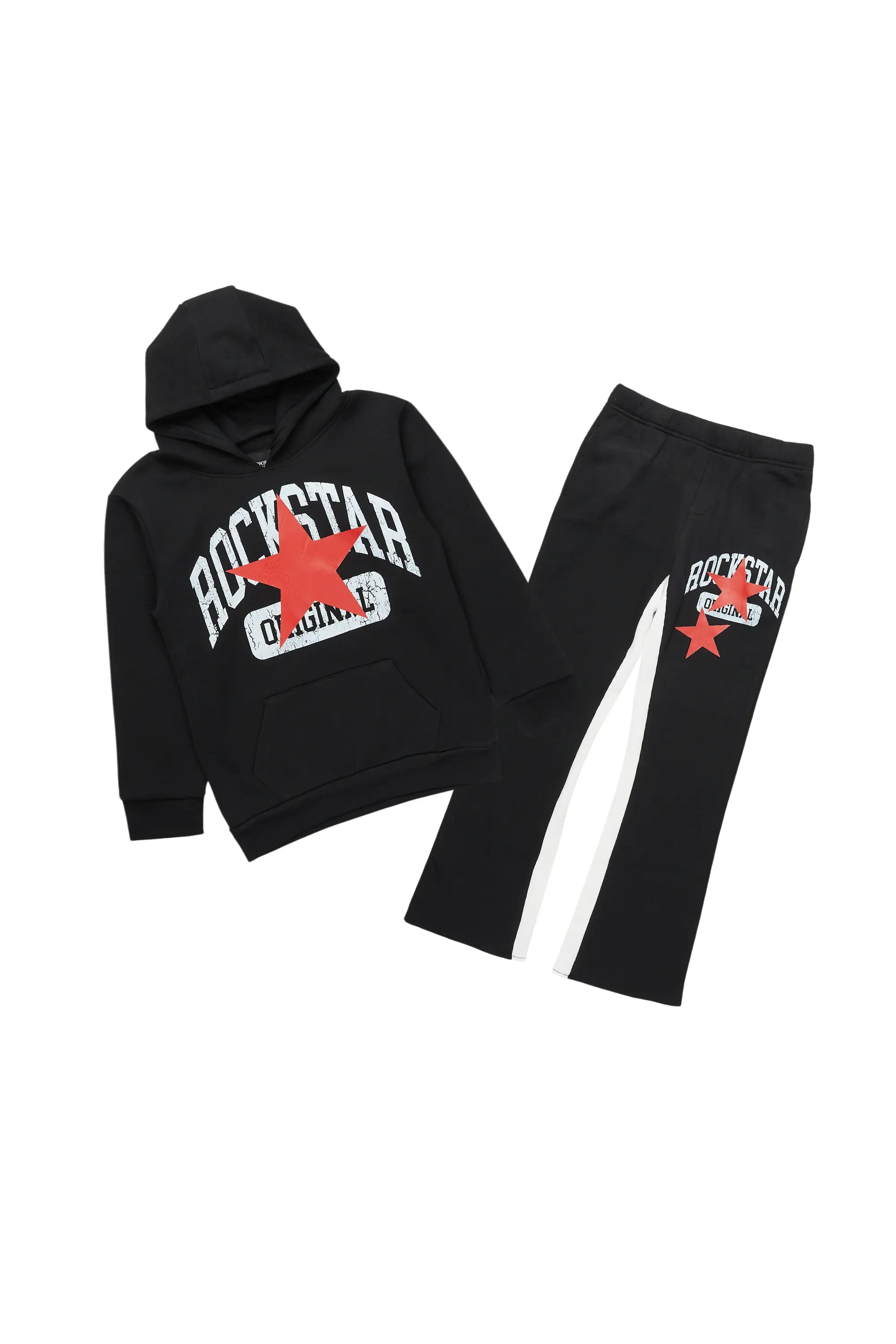 Boys States Black/Red Stacked Hoodie Track Set