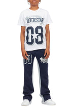Boys Allstar White/Navy T-Shirt/Stacked Baggy Flare Pant Set
