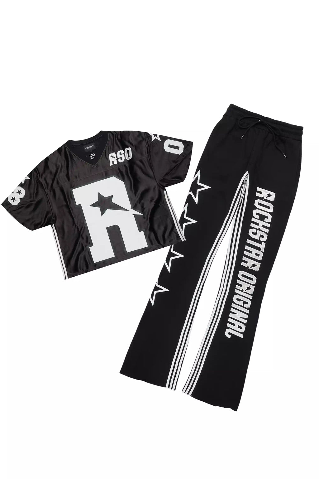 RSO 8 Black T-Shirt/Baggy Stacked Track Set