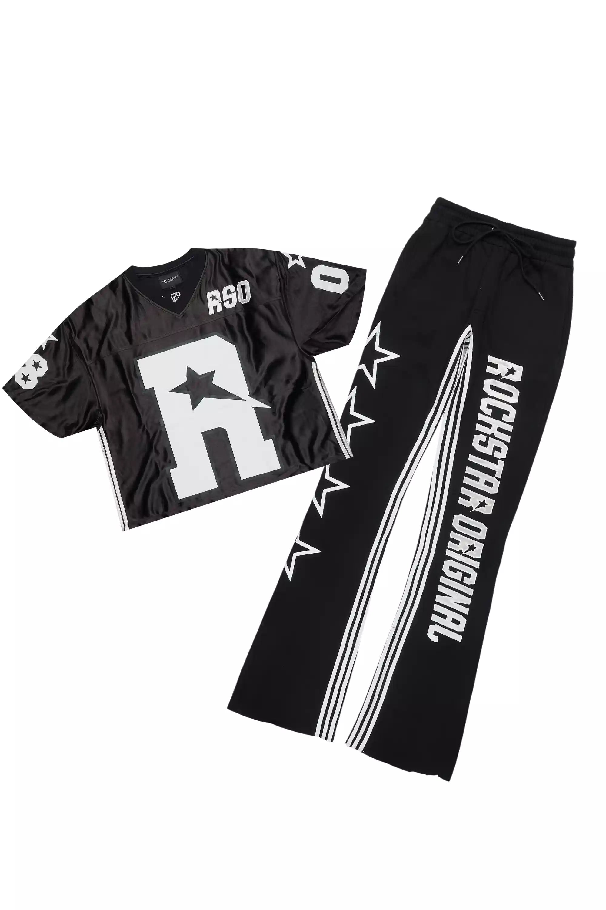 RSO 8 Black T-Shirt/Baggy Stacked Track Set