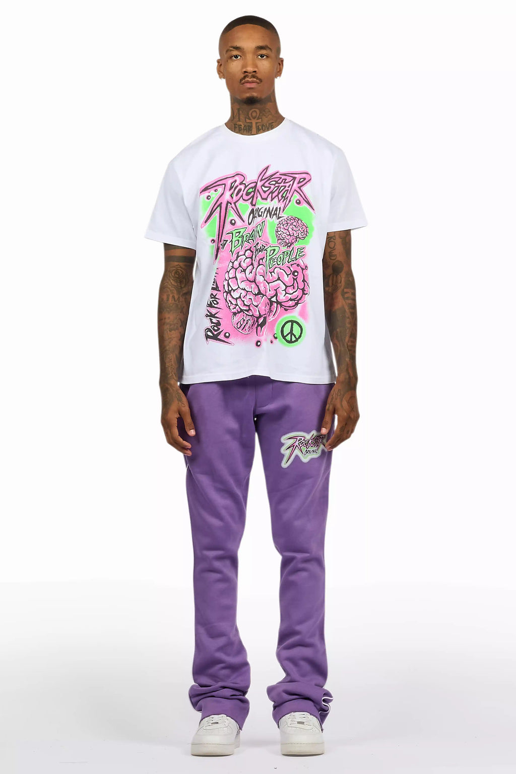 Braindead Purple/White T-Shirt/Stacked Track Set