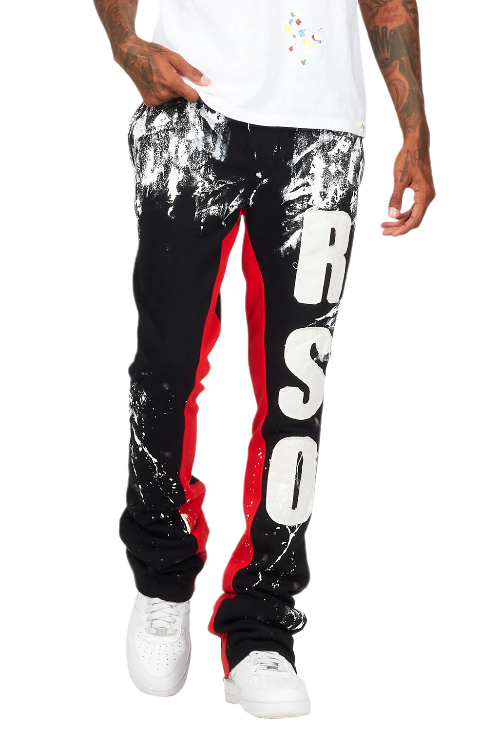 Vassar Black Patchwork Stacked Flare Track Pant