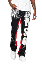Vassar Black Patchwork Stacked Flare Track Pant