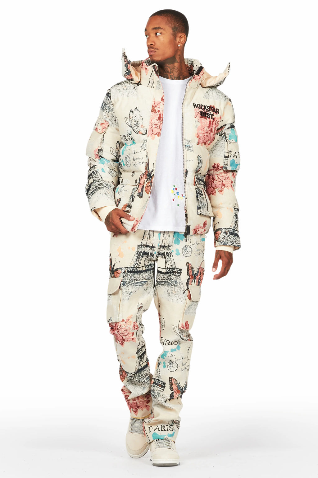 Lamont Beige Multi Tapestry Puffer Jacket