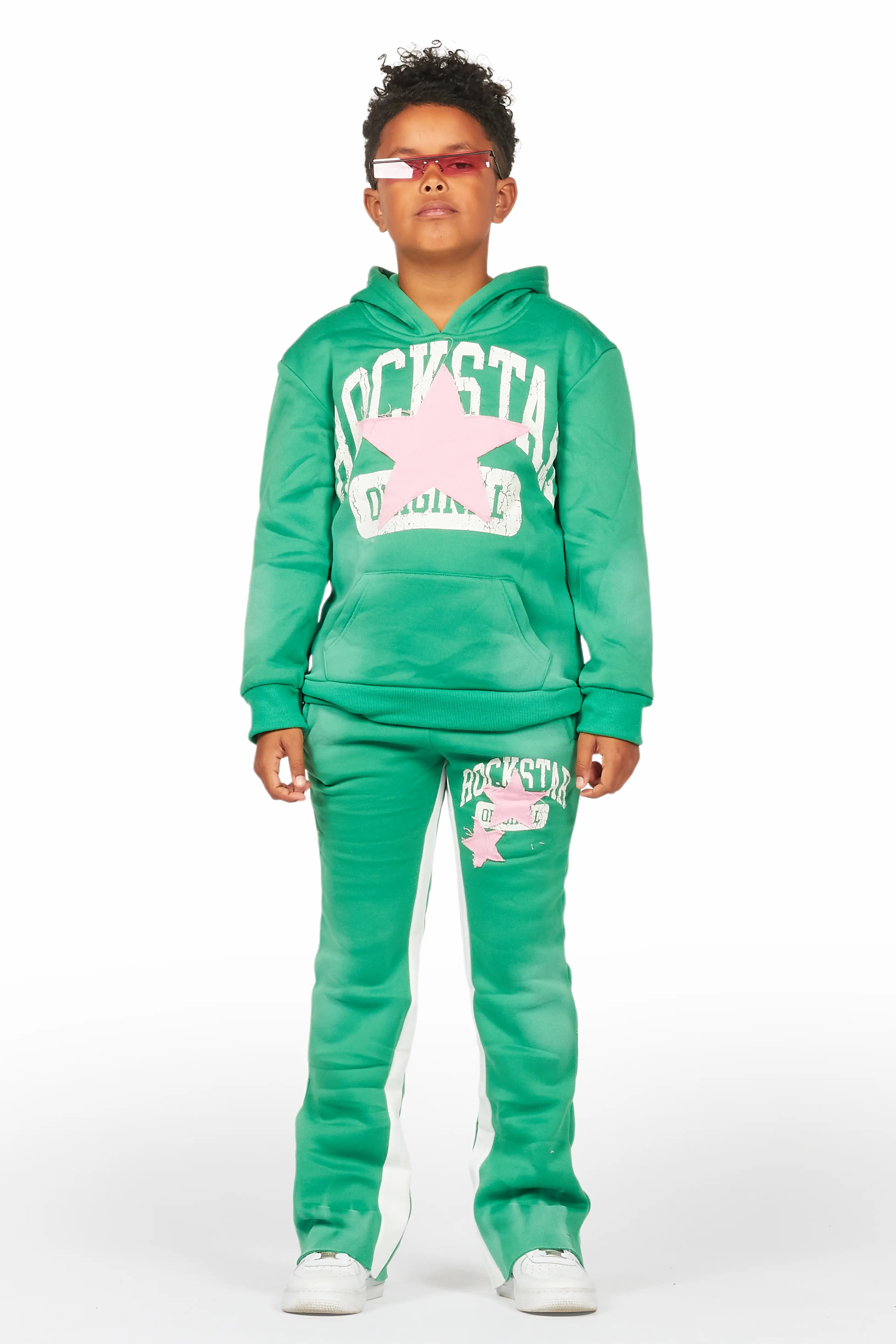 Boys States Green Stacked Hoodie Track Set