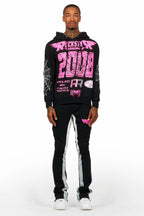 For Pinks Black Hoodie/Stack Flare Track Pant Set