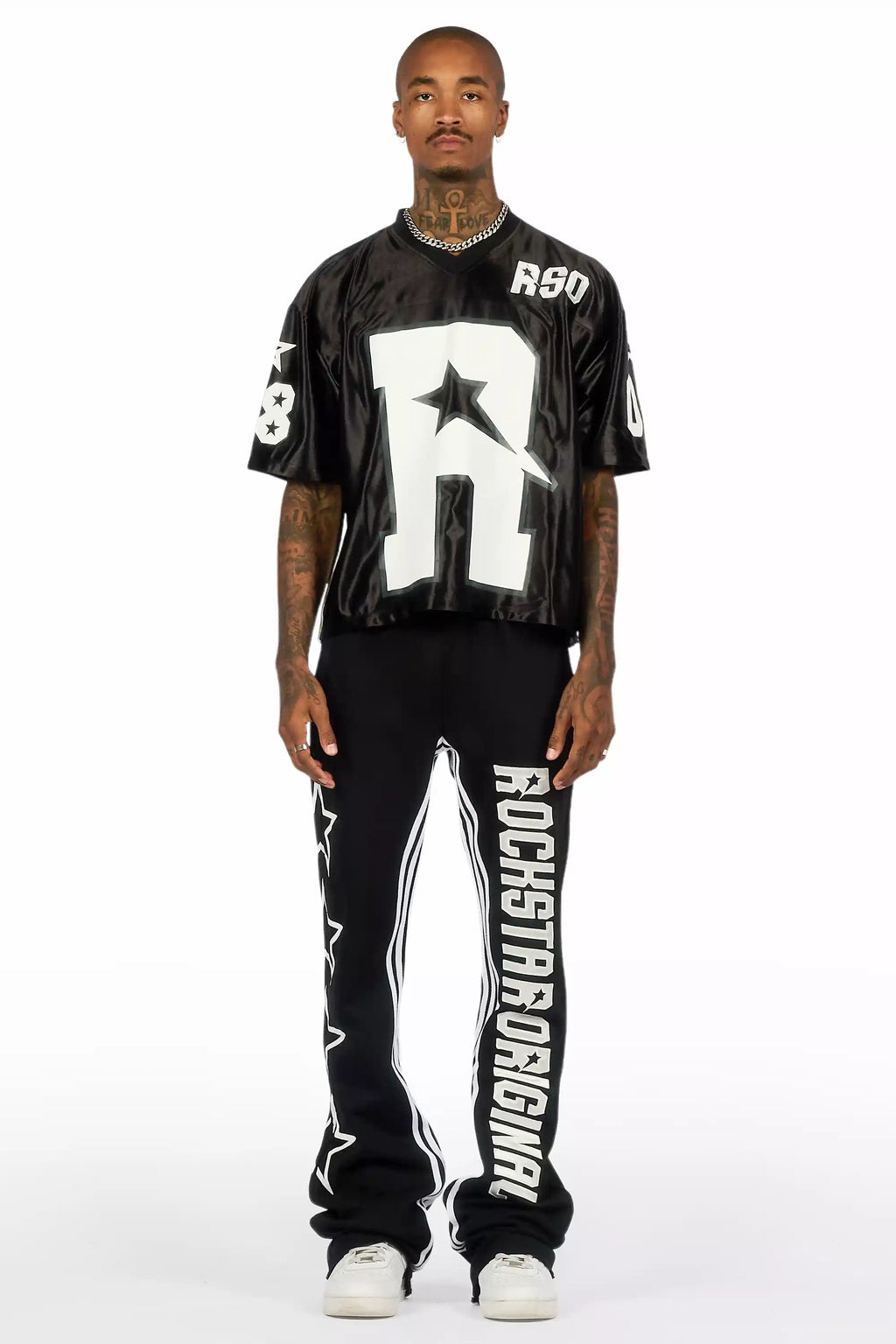 RSO 8 Black T-Shirt/Baggy Stacked Track Set