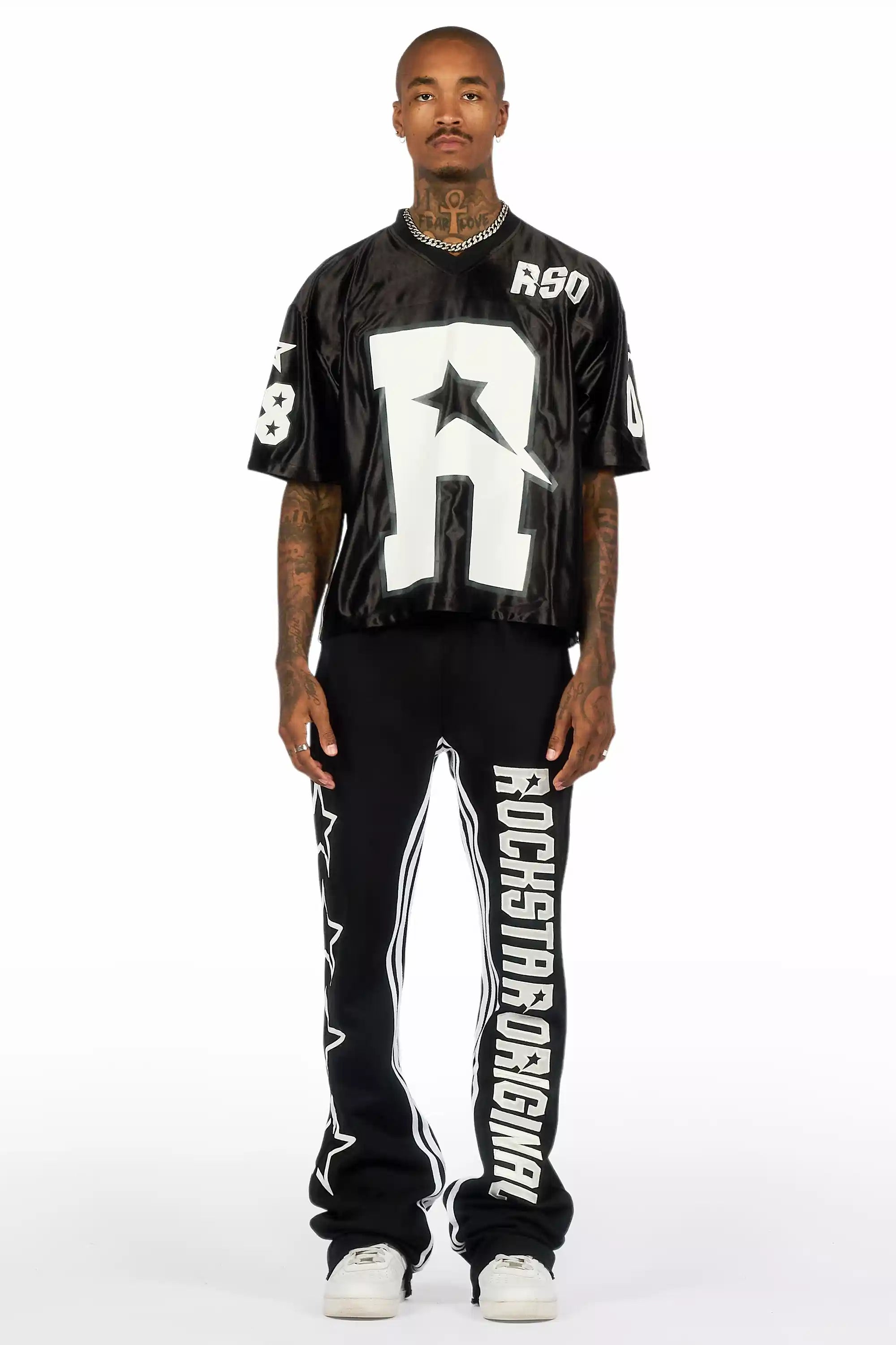 RSO 8 Black T-Shirt/Baggy Stacked Track Set
