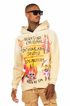 Soweto Beige Distressed Graphic Hoodie