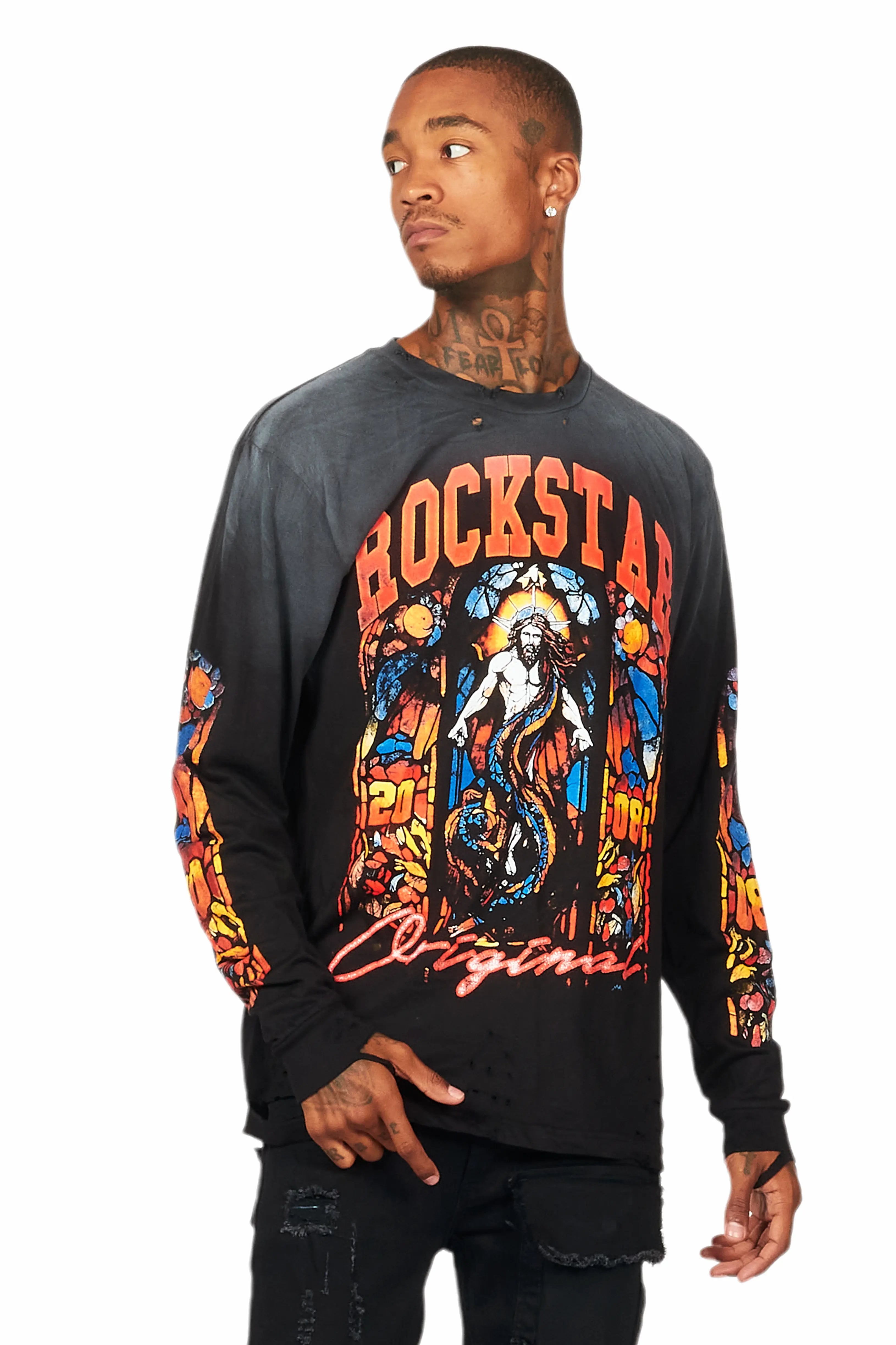 Nalo Black Long Sleeve Graphic T-Shirt