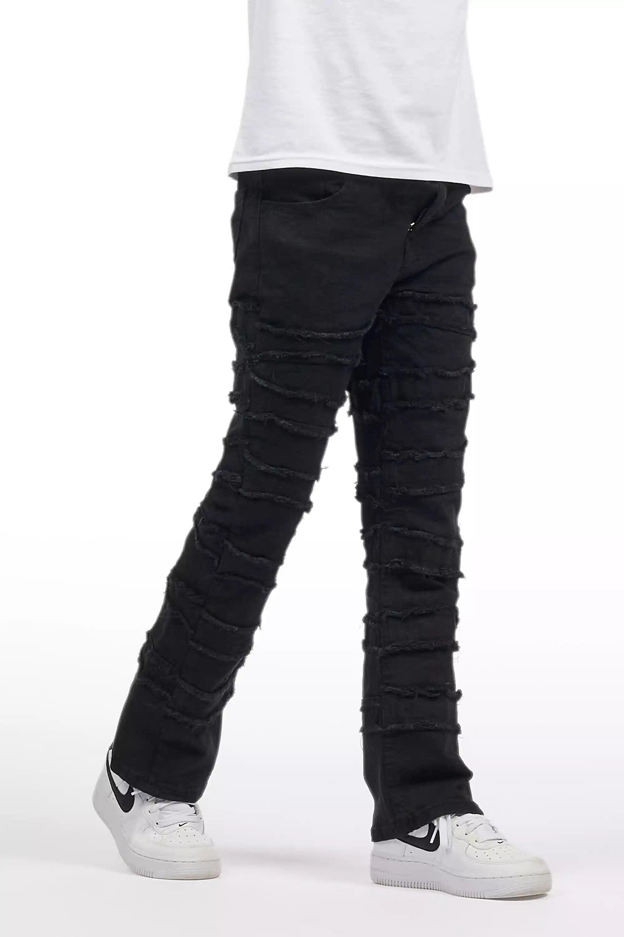 Boys Natari Black Flare Frayed Jean