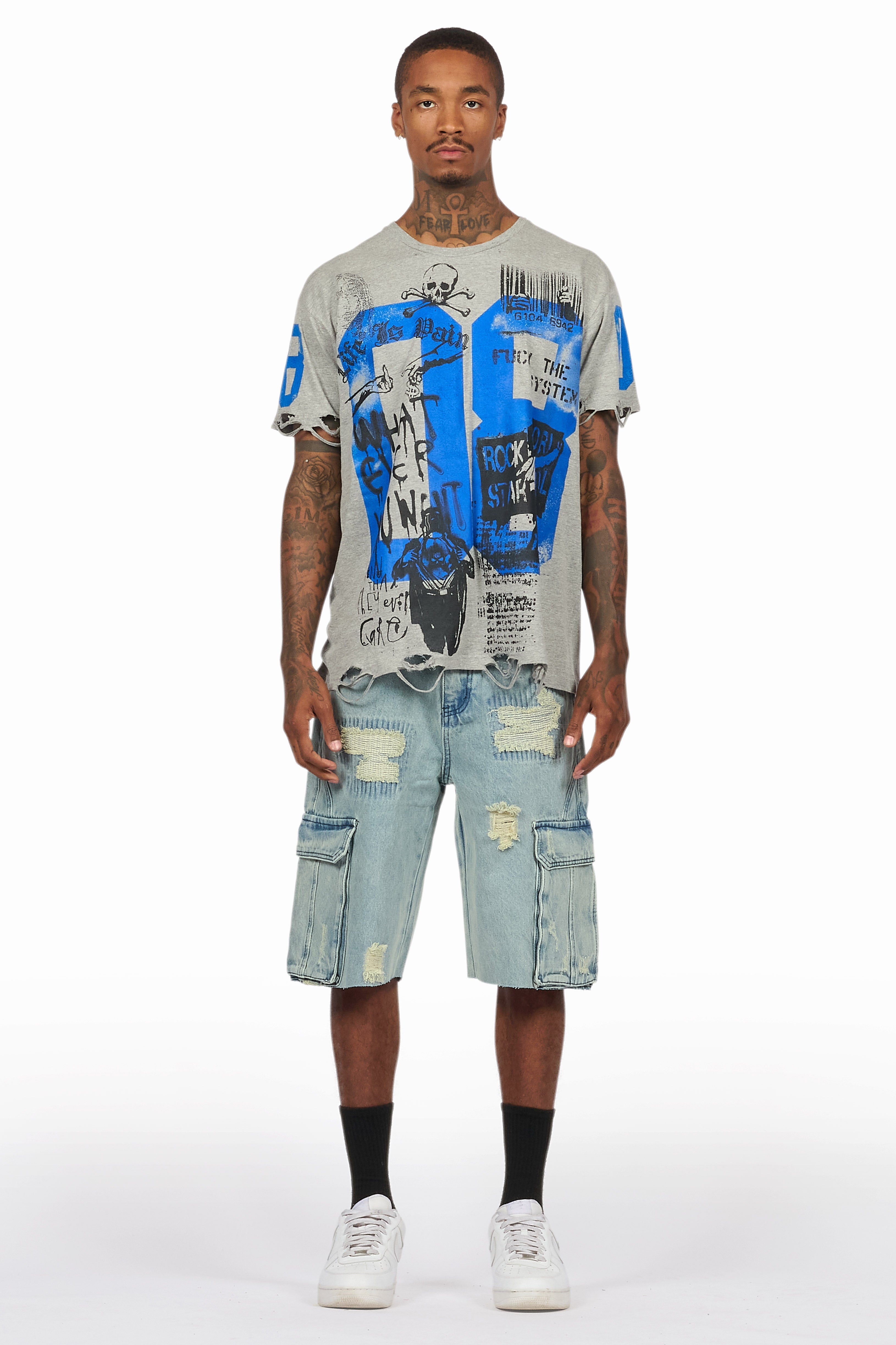 Grill Grey/Light Blue T-Shirt/Denim Short Set