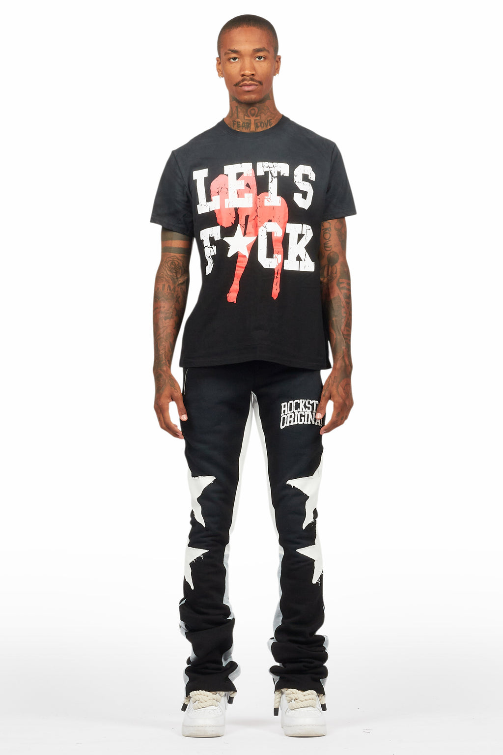 Pacino Black/Grey T-Shirt/Stacked Flare Track Set