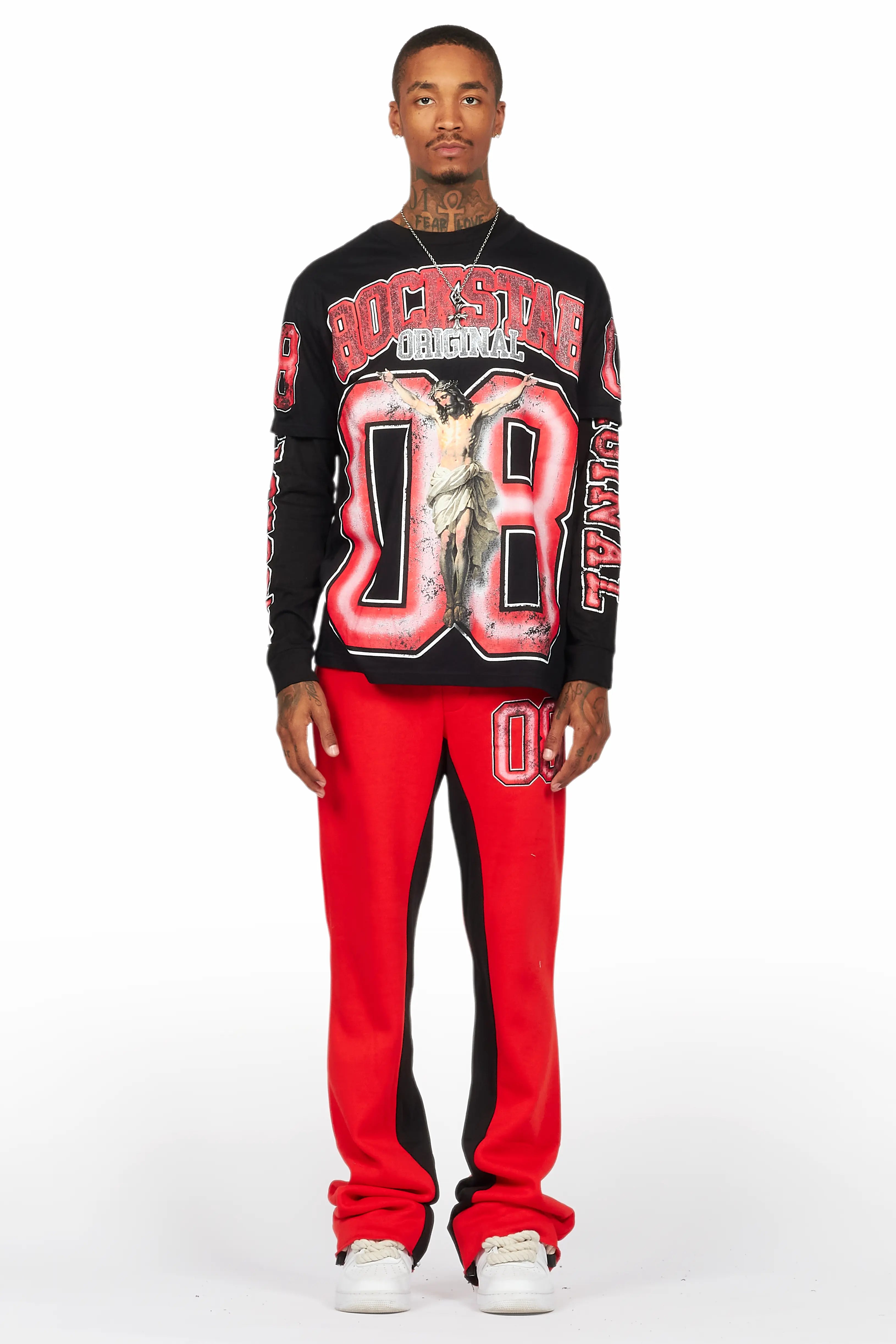 Fields Black/Red Double Layer T-Shirt/Baggy Pant Set