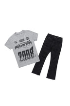 Boys Amos Heather Grey T-Shirt/Stacked Flare Jean Set