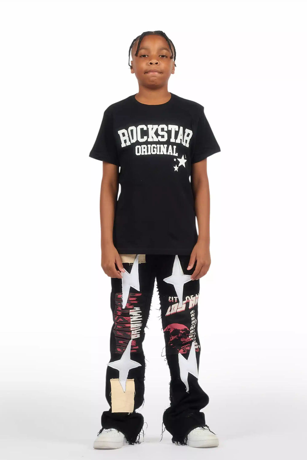 Boys Vinson Black  Patchwork Stacked flare Jean