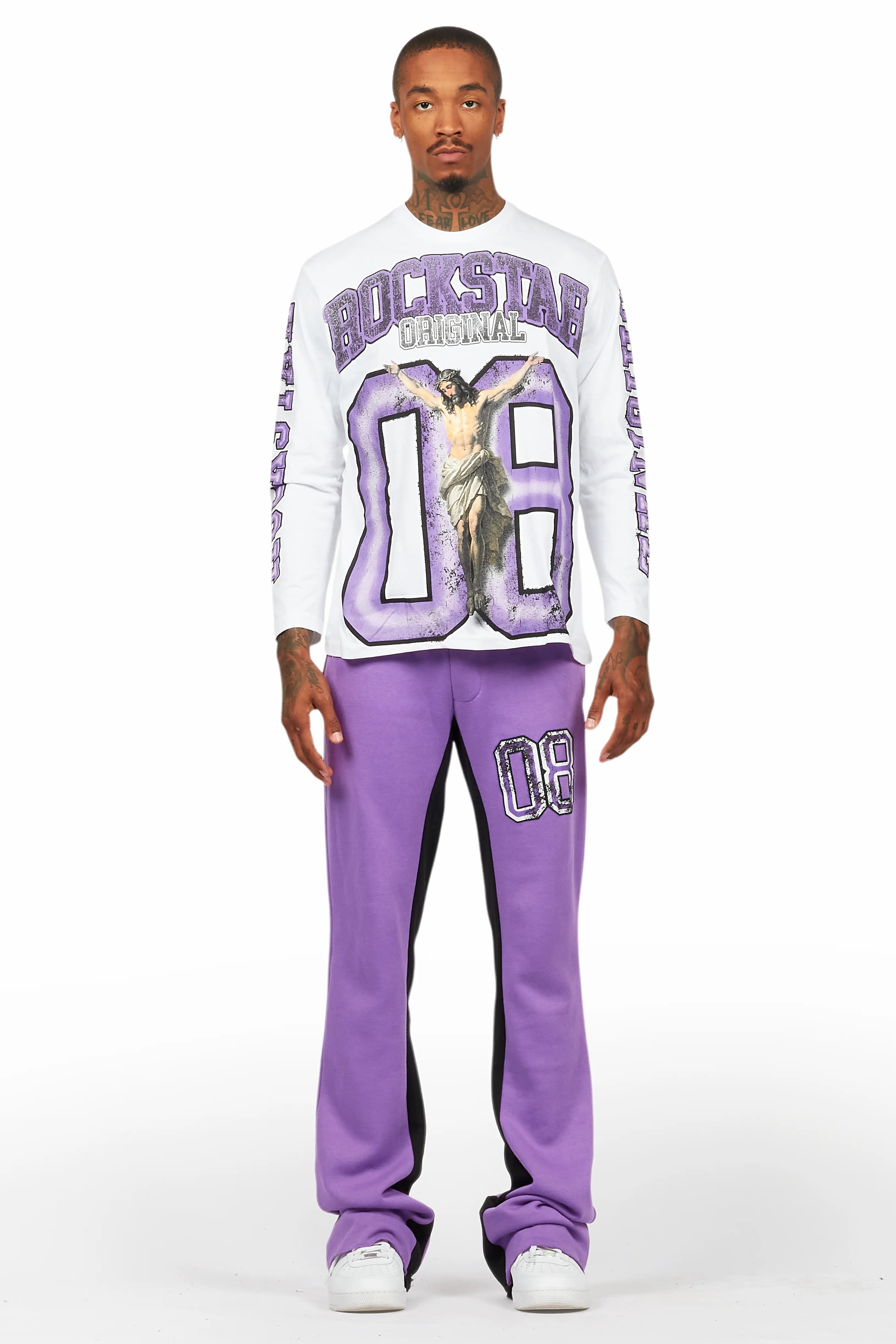 Fields Purple/White Long Sleeve T-Shirt/Baggy Pant Set