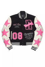 Krystle Black Oversized Varsity Jacket