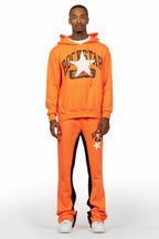 Mallor Orange Baggy Stacked Hoodie Track Set
