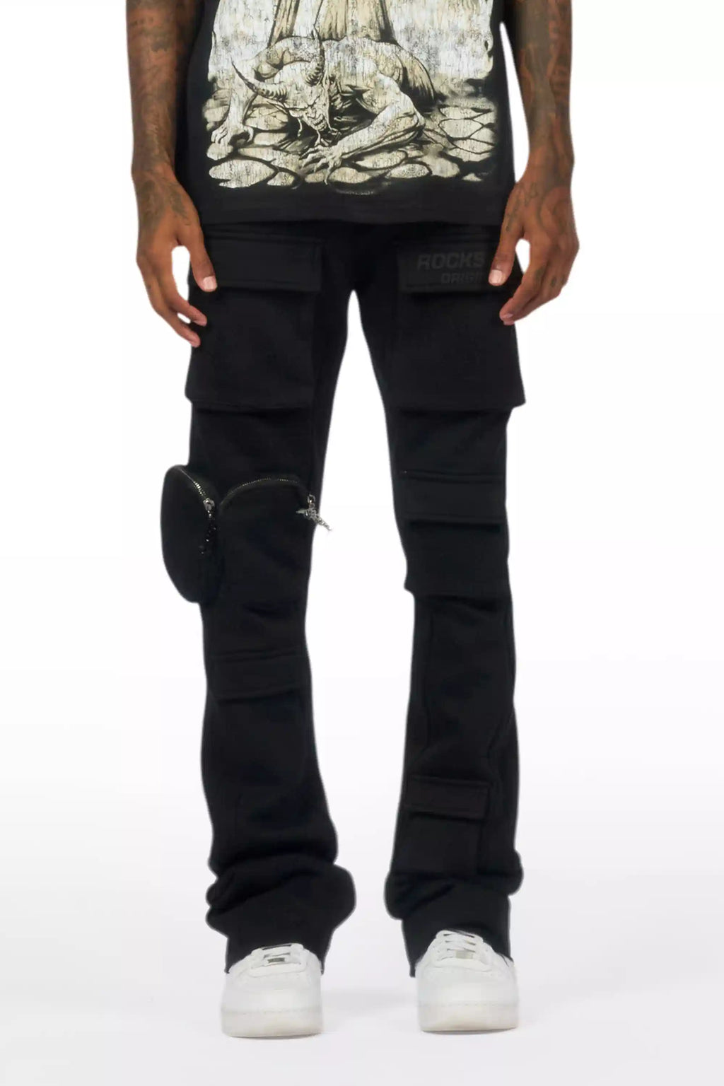 Noriko Black/Black Stacked Flare Track Pant