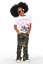 Girls Waapa Black Tree Camo Stacked Flare Cargo Jean