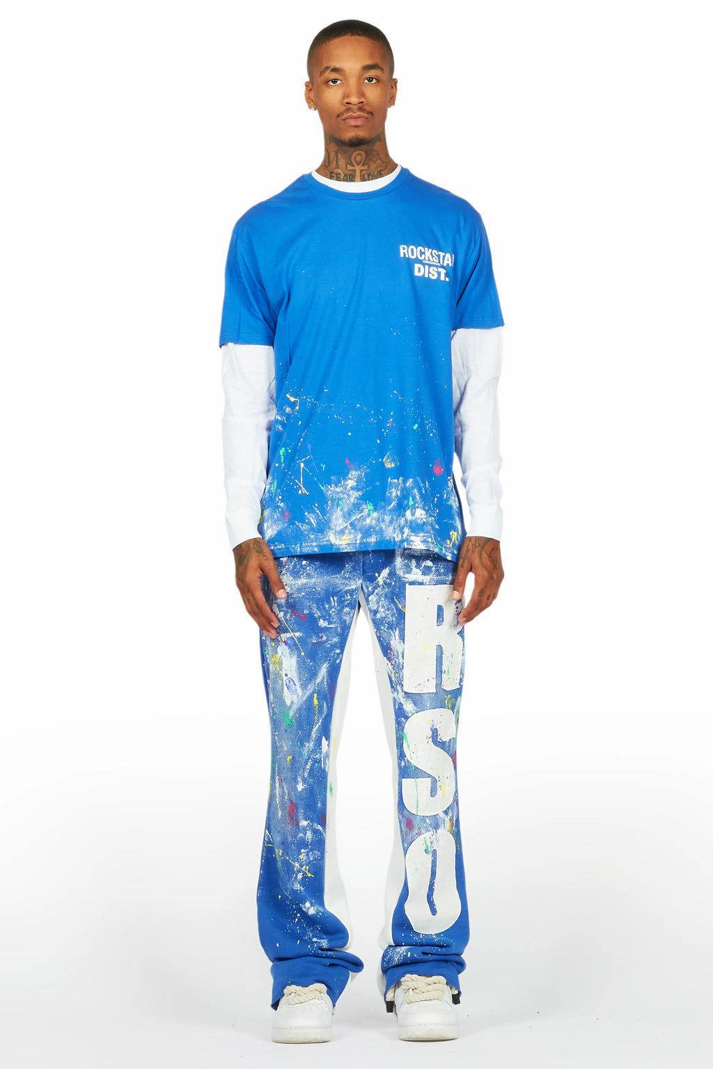 Aliyas White/Royal Double Layer T-Shirt/Baggy Pant Set