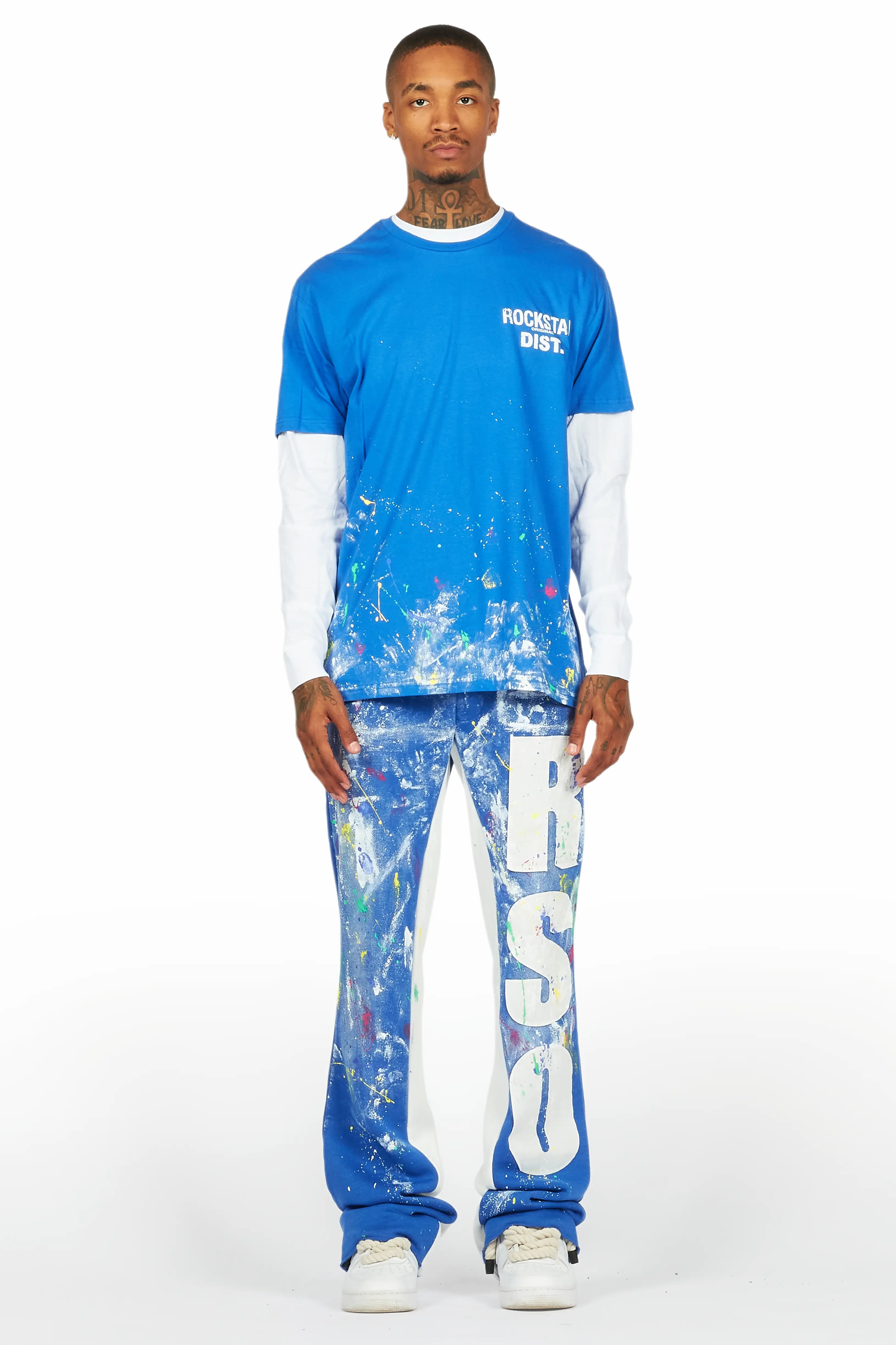 Aliyas White/Royal Double Layer T-Shirt/Baggy Pant Set
