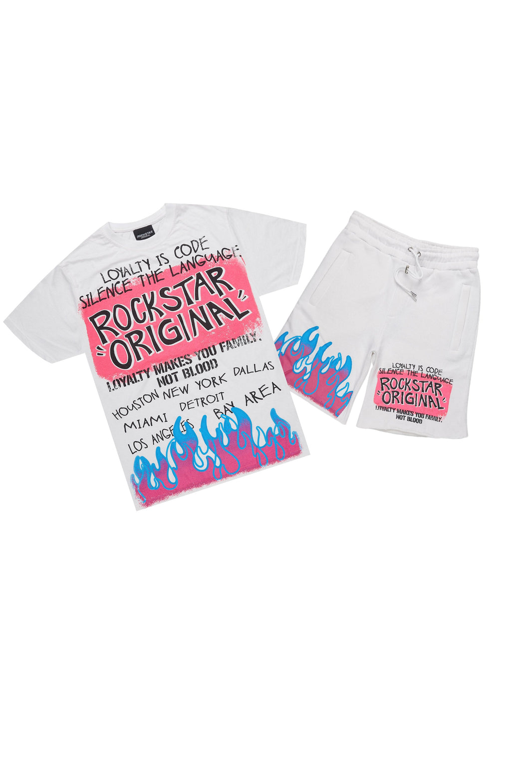 Beno White/Pink T-Shirt/Raw Edge Short Set