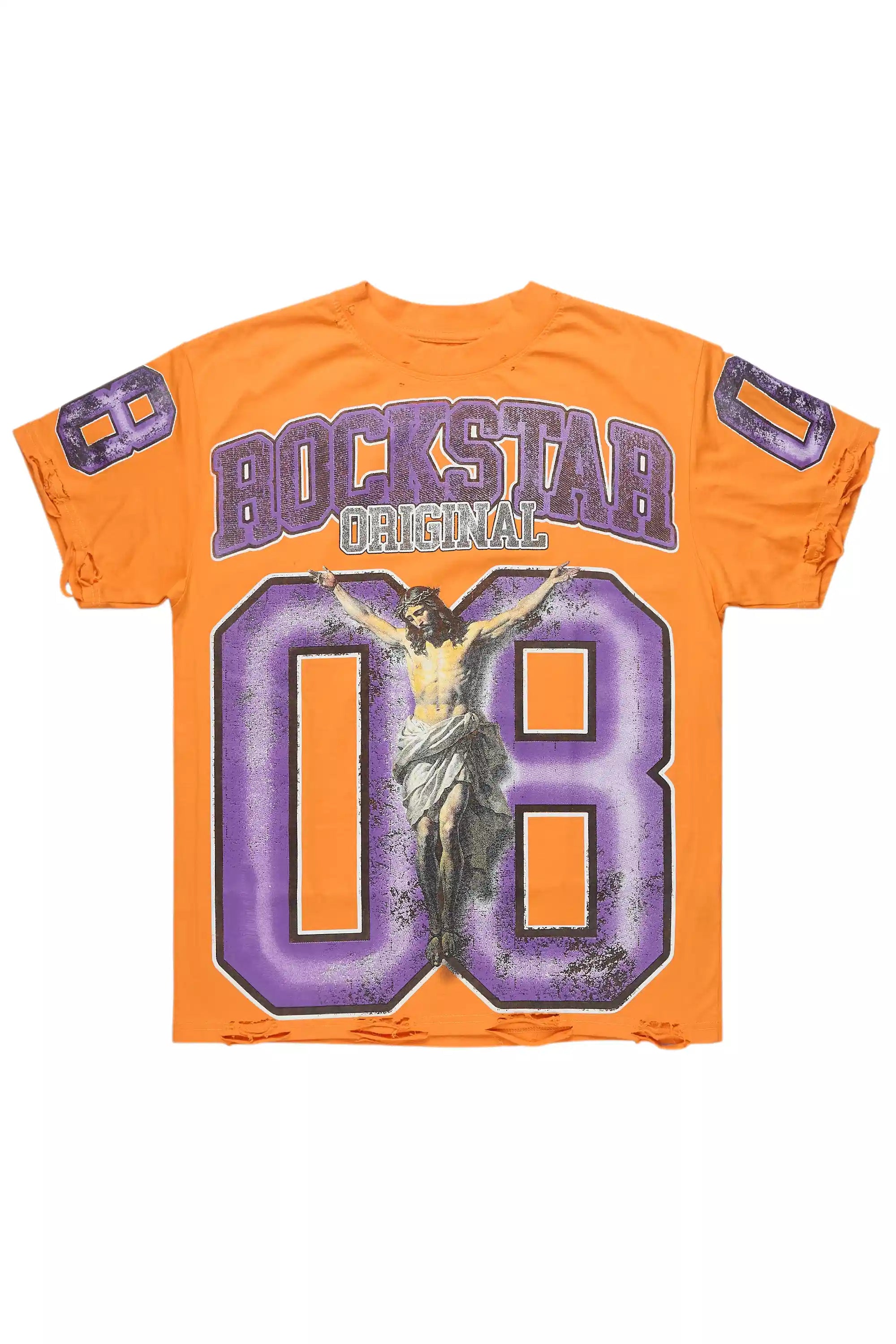 Fields Orange Oversized Graphic T-Shirt