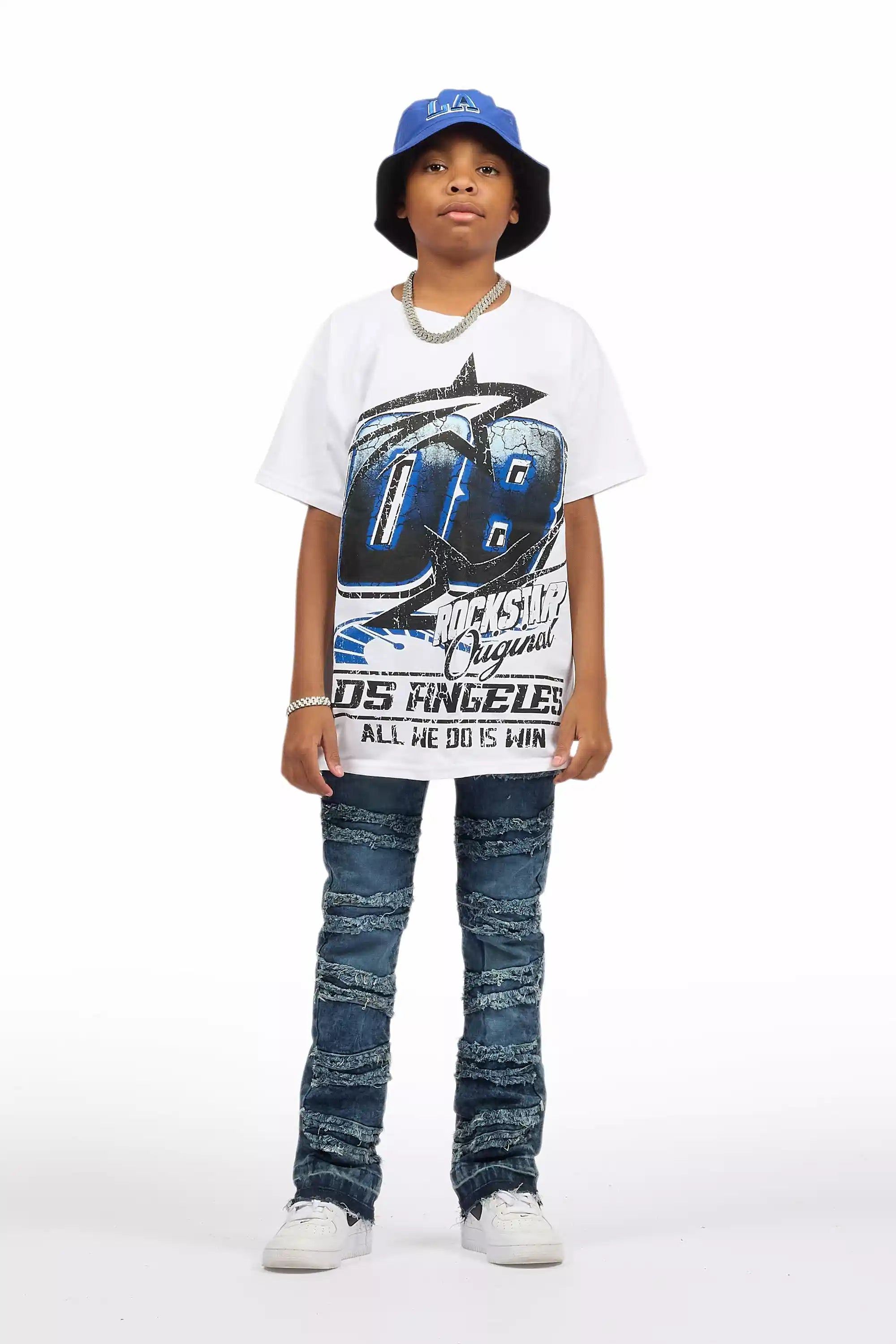 Boys Kastell White/Blue Graphic T-Shirt
