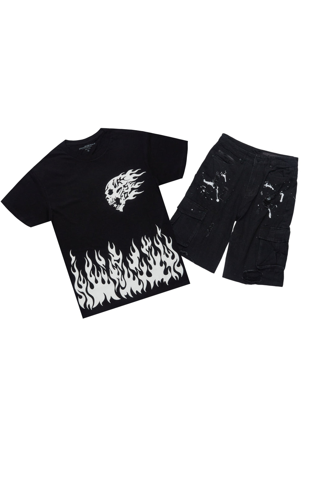 Bubble Black/White T-Shirt/Denim Short Set