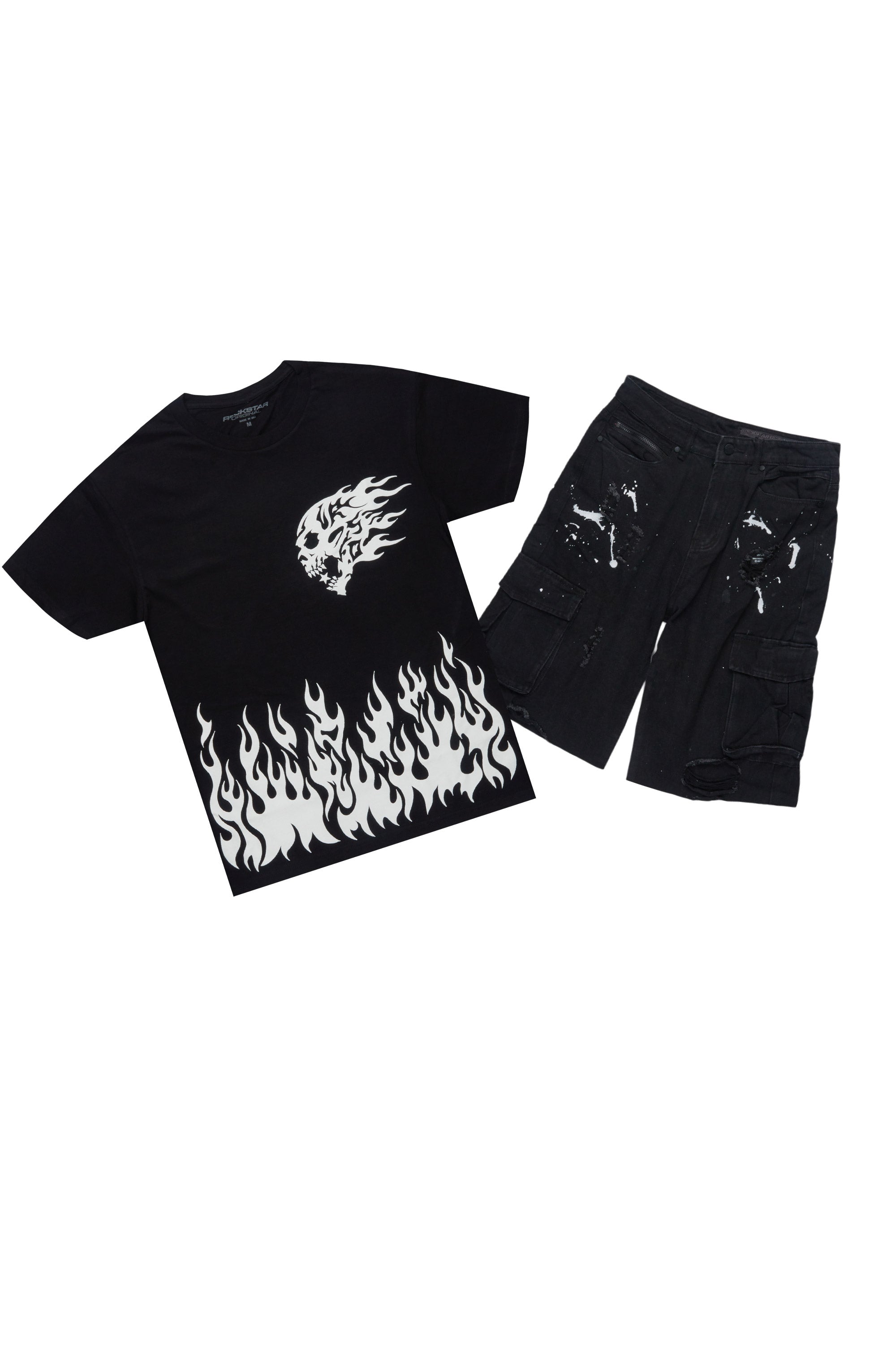 Bubble Black/White T-Shirt/Denim Short Set