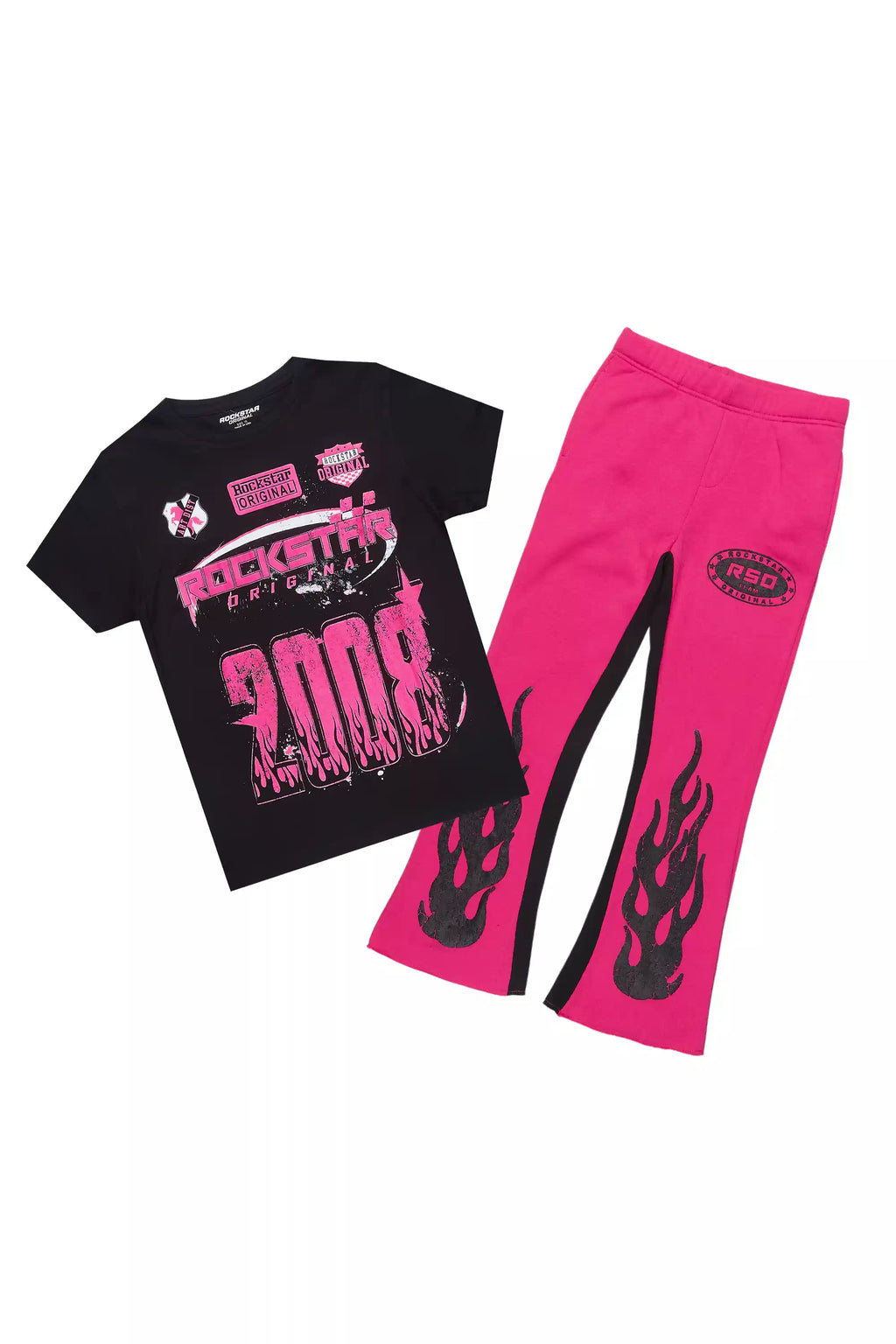 Girls Esha Black/Pink T-Shirt Track Set