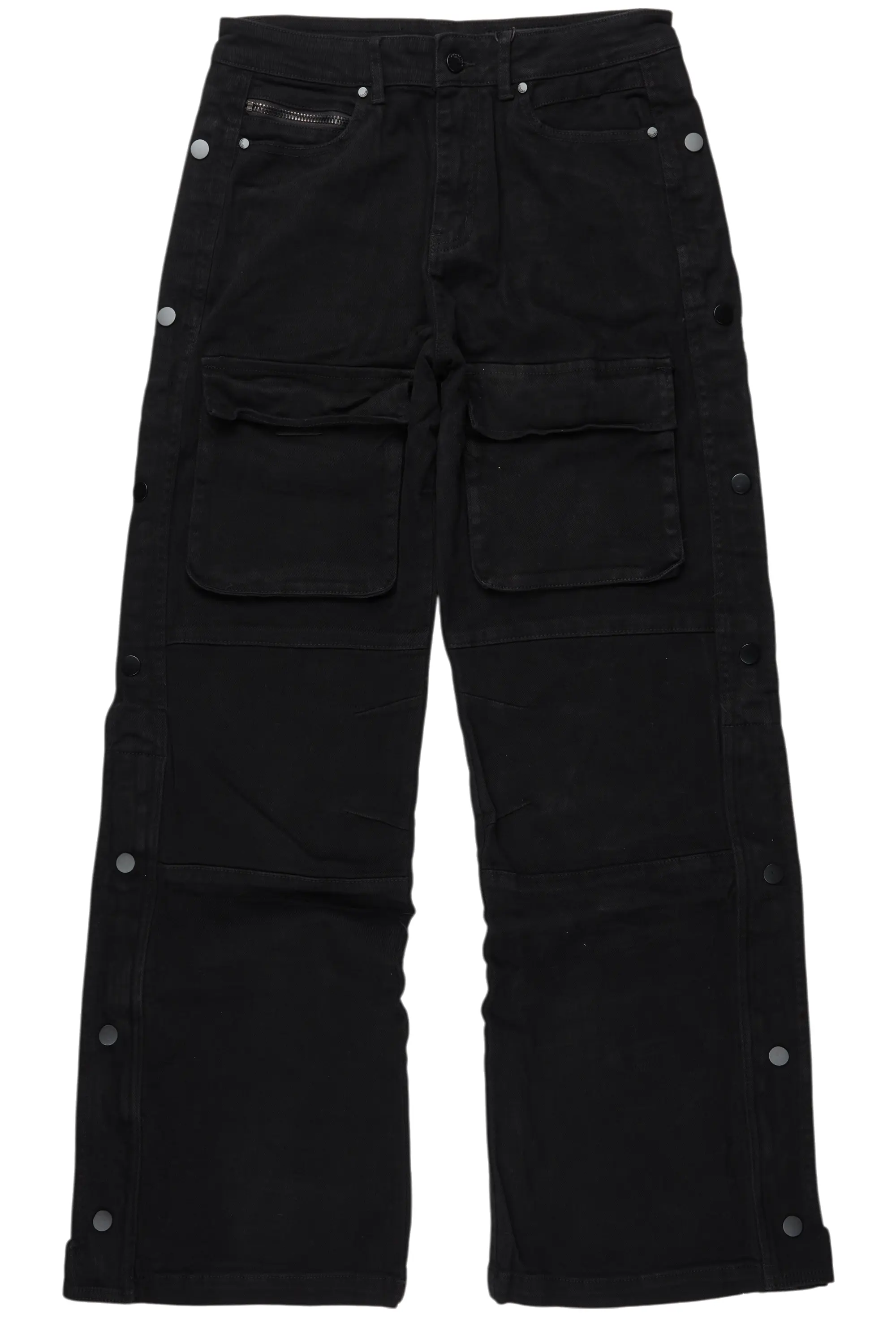 Yuri Black Stacked Cargo Flare Jean