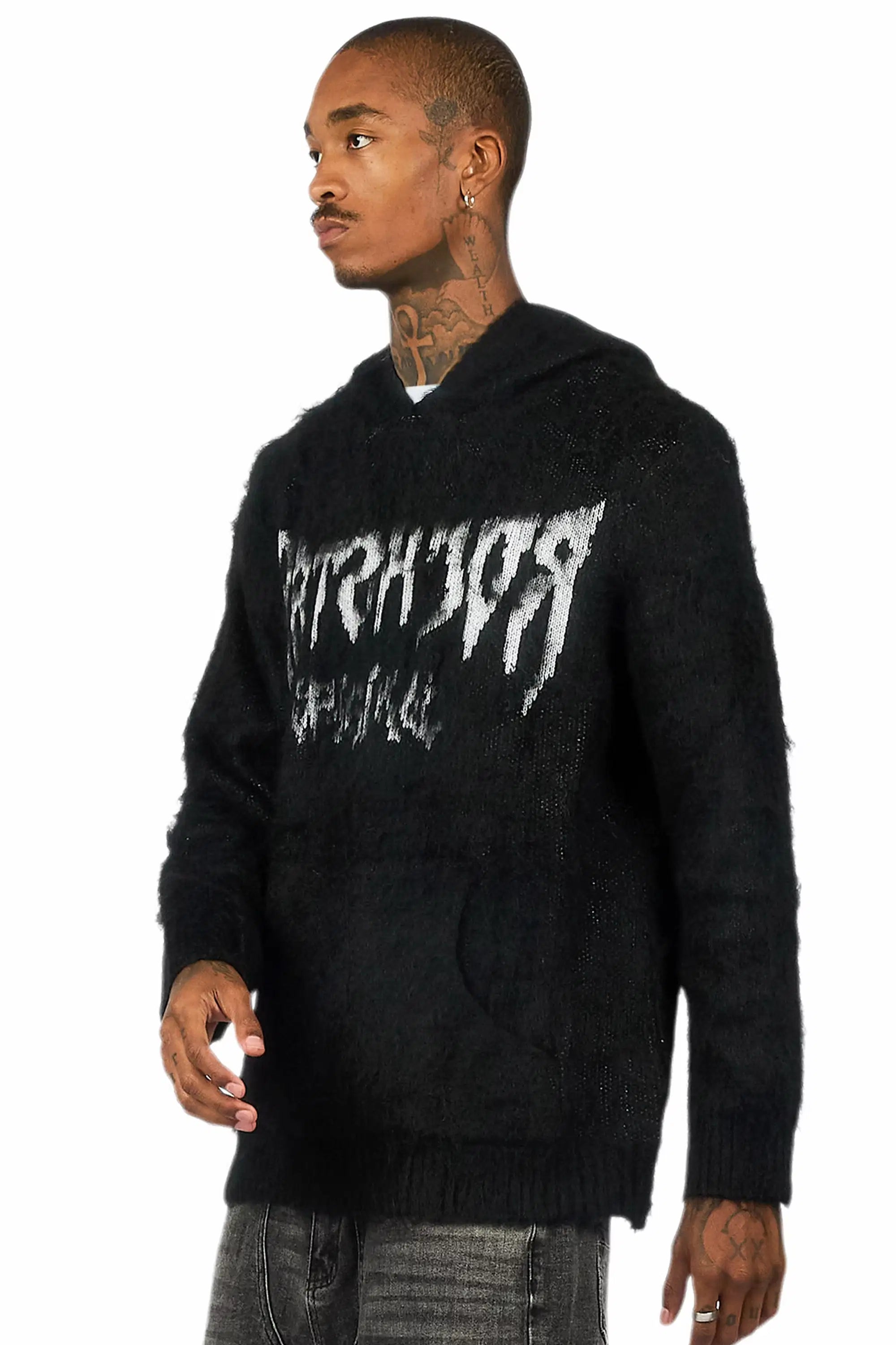 Andros Reflected Black Graphic Knitted Mohair Hoodie