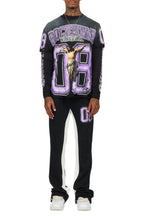 Fields Black/Purple Double Layer T-Shirt/Stacked Baggy Track Pant Set