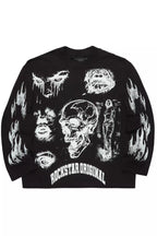 Malikye Black/White Oversized Long Sleeve Graphic T-Shirt